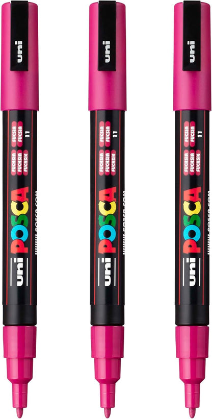 posca PC-3M Water-Based Paint Markers, Reversible Fine Tip (0.9-1.3mm), Pink, 3 Count