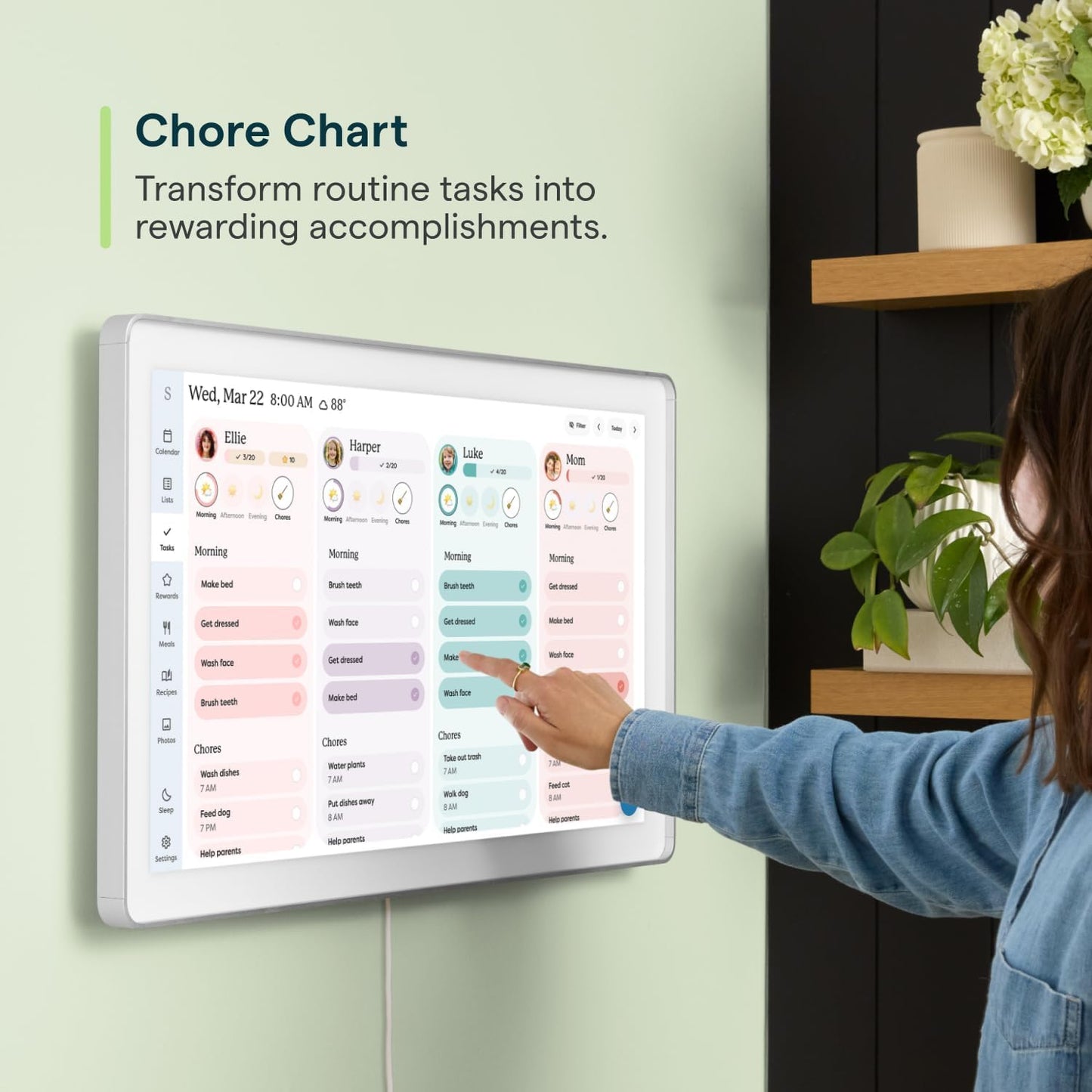 Skylight Calendar Max: 27-Inch Smart Digital Calendar & Chore Chart, Family Organizer with Interactive Touchscreen Display – Wall Mountable in Portrait or Landscape, Classic White Frame
