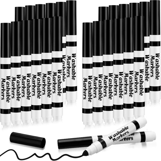 Janlaugh 24 Pcs Washable Markers Bulk Broad Line Markers Coloring Conical Tip Large pens for Kids art projects, Teachers, Students, Toddlers, Party Favors, Classrooms, Donations(Black)
