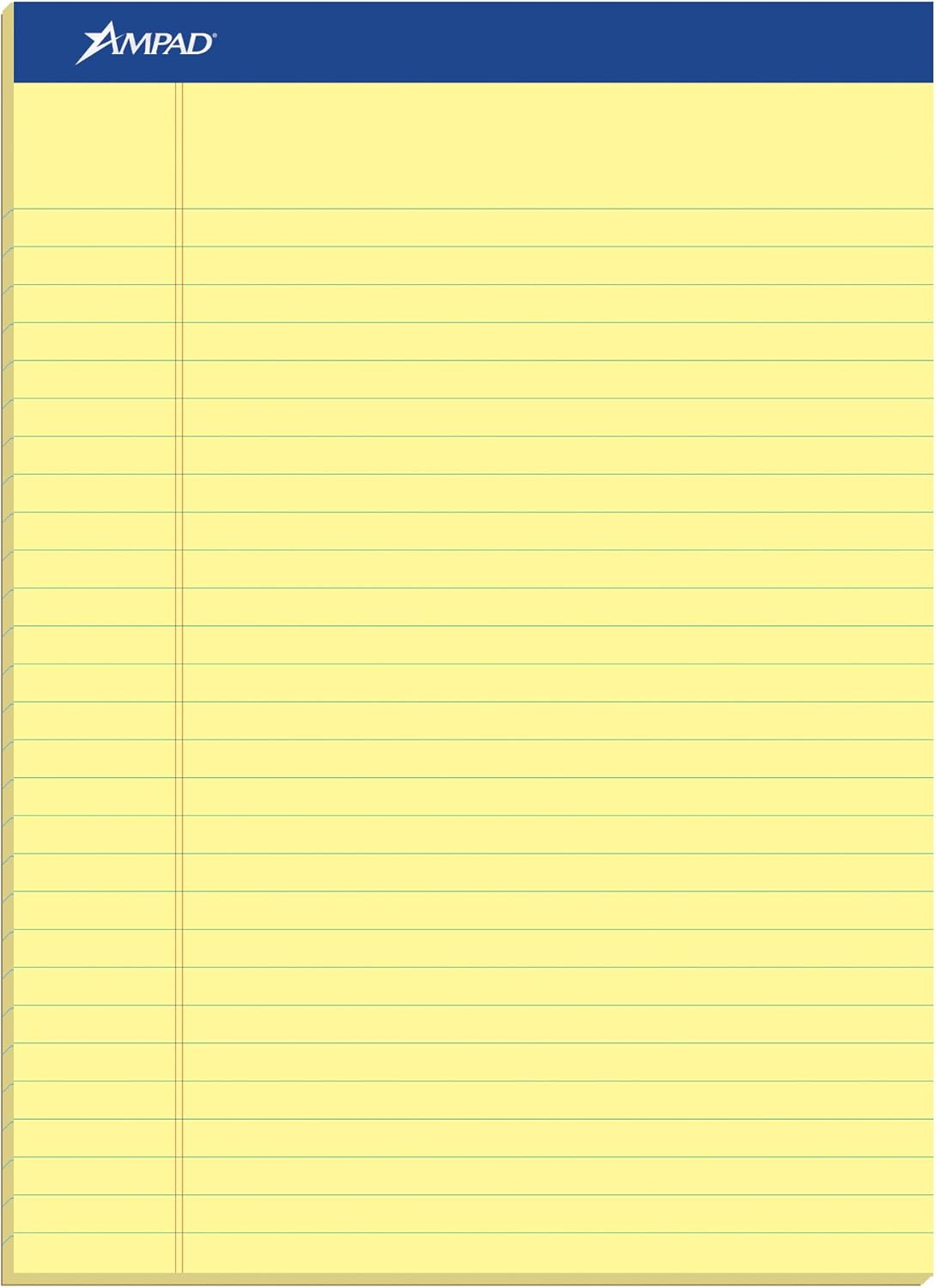 Ampad Perforated Pad, Size 8-1/2 x 11-3/4, Canary Yellow Paper, Legal Ruling, 50 Sheets Per Pad (20-260), 50 Count (Pack of 12)