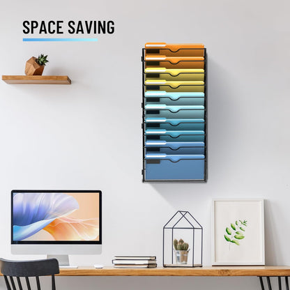 SUPEASY 7-Tier Mesh Wall File Holder, Hanging Wall File Organizer, Office Organization for Papers, Mails, Folders, Files Clipboard Magazine Rack, Black