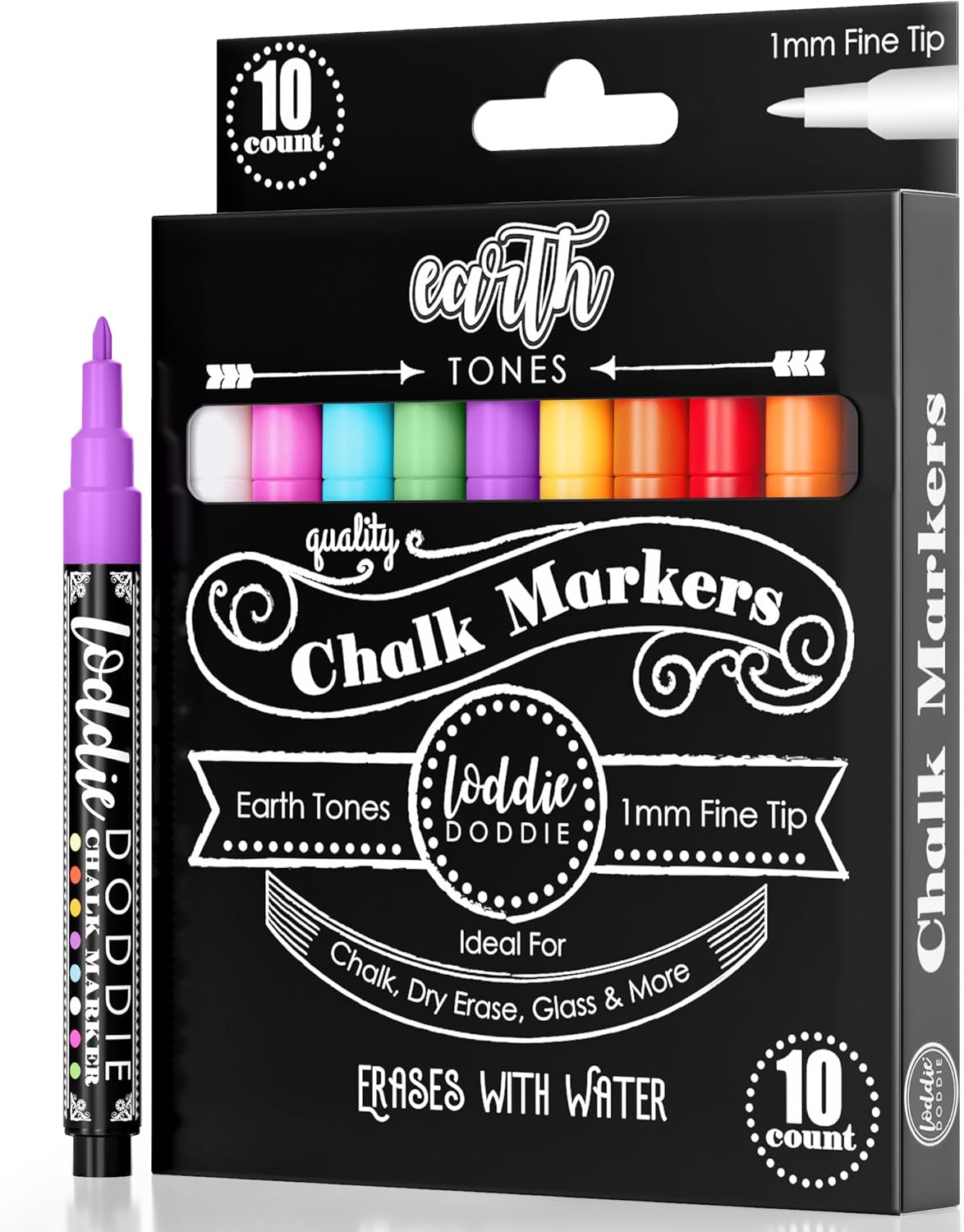 Loddie Doddie Liquid Chalk Markers - 8-Pack, 6mm Dual Tips - Chalk Markers for Blackboard & Chalkboard Paint - Washable Window Pens for Glass - Erasable Pens