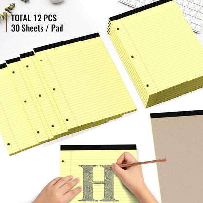 HAUTOCO 6 Pack 8.5 x 11 Legal Pads White Wide Ruled Notepads Perforated Writing Pads, 30 Sheets Per Notepad, 3-Hole Punched Paper, Writing Note Pads for School, Home, Office, Business