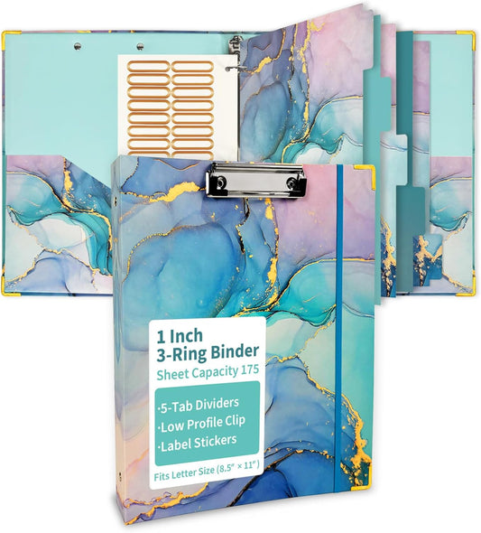 Binditek 3 Ring Binder 1 Inch, Letter Size, Binder Organizer with 5-Tab Dividers, 2 Interior Pockets, Low Profile Clip Cover, Label Stickers, 175 Sheet Capacity, Floral, 1 Pack