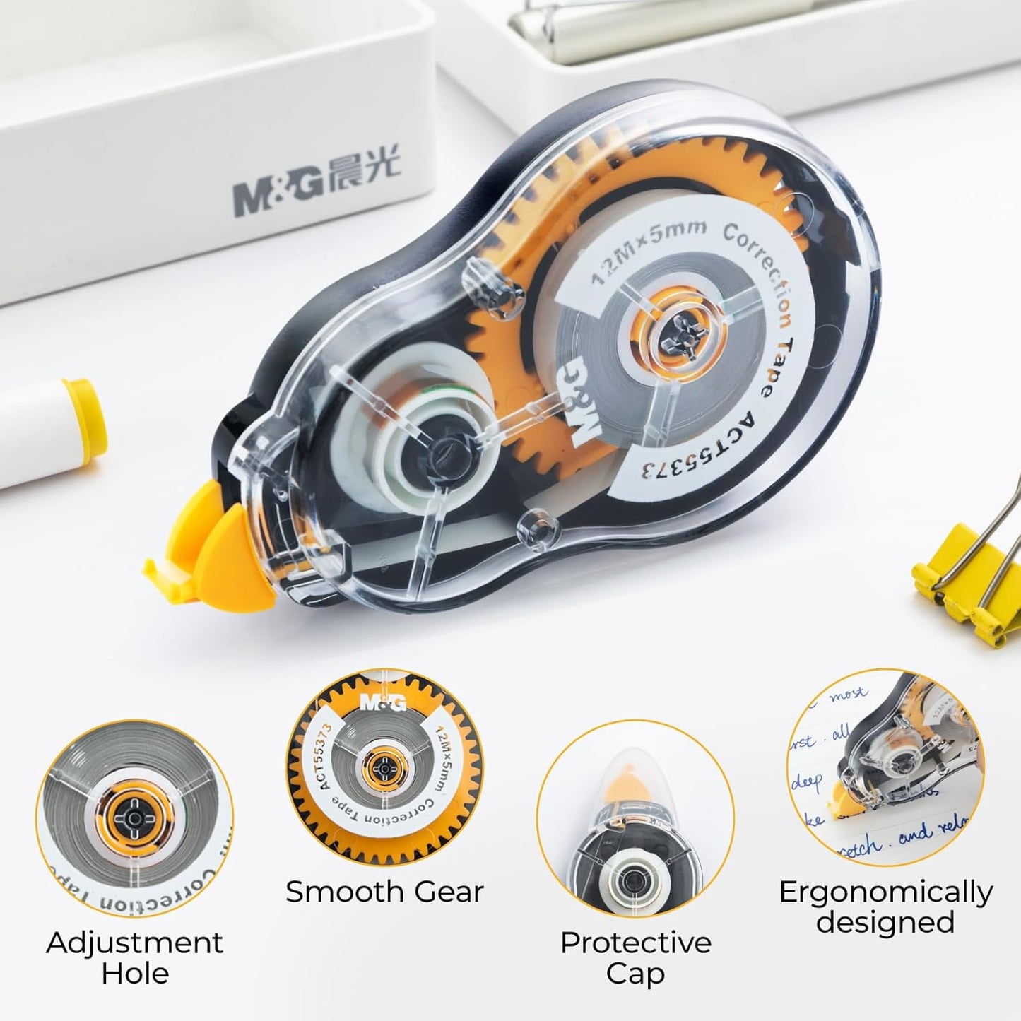 M&G White Correction Tape, Easy to use applicator for Instant Corrections, 39.37 Ft/Pack,for Office (6 Pack, 12M/472"x 0.2")