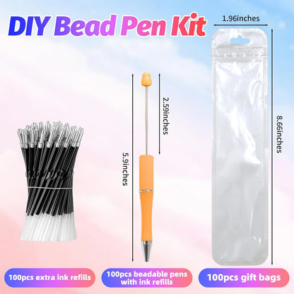 150 Pieces DIY Beadable Pen Kit – 50 Plastic Ballpoint Pens with Refills & Bags, Beads Not Included – School Supplies, Office Accessories & Craft Gifts for Students & Teachers (Multicolor)