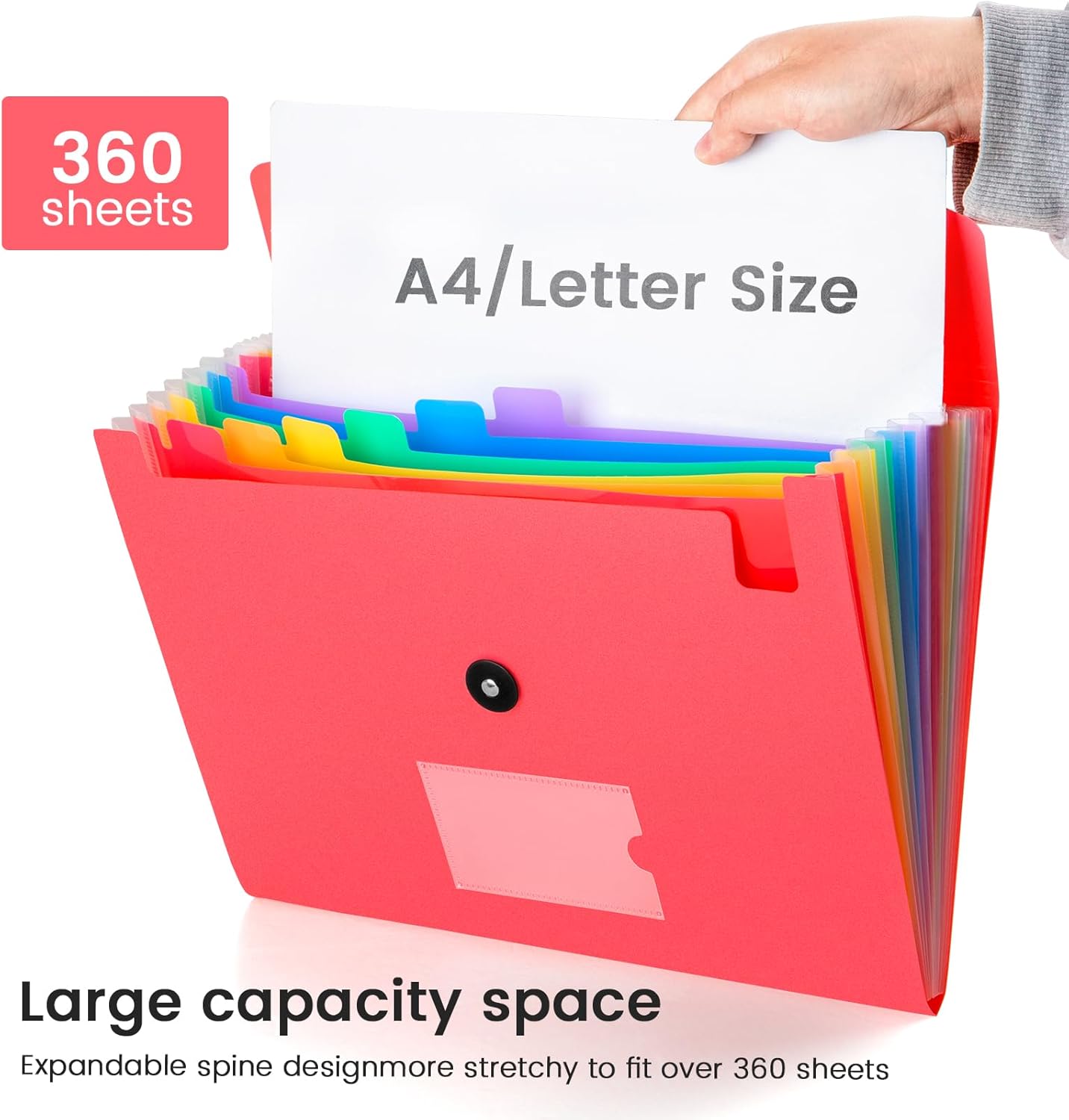 13 Pocket Expanding File Folder Accordian File Organizer, A4 Letter Size Paper Document Receipt Holder for School Office Supplies, Black