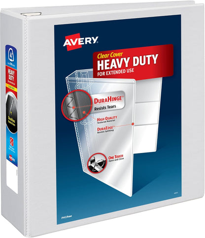 Avery Heavy-Duty View 3 Ring Binder, 3" One Touch EZD Rings, 670-Sheet Capacity, 3.5 Inch Wide Spine, Great for Home, School Supplies, Office, or Organization Needs, 1 White Binder (79193)