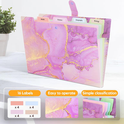 Expanding File Folder, Aesthetic Folders for School, Accordion File Organizer, Aesthetic Folder with Labels,5 Pockets Important Document Folders for School Office Home(Cyan Gold)