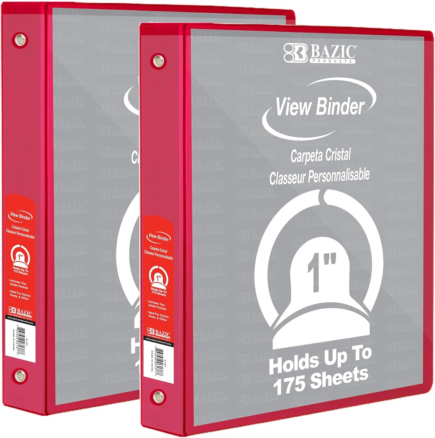 BAZIC Products 3 Ring Binder - Green, Economy View Binder with Clear Overlay Cover and Round Rings, Organizer for School Office Home Use, 1-inch Capacity Holds 175 Sheets Paper, 12-Pack