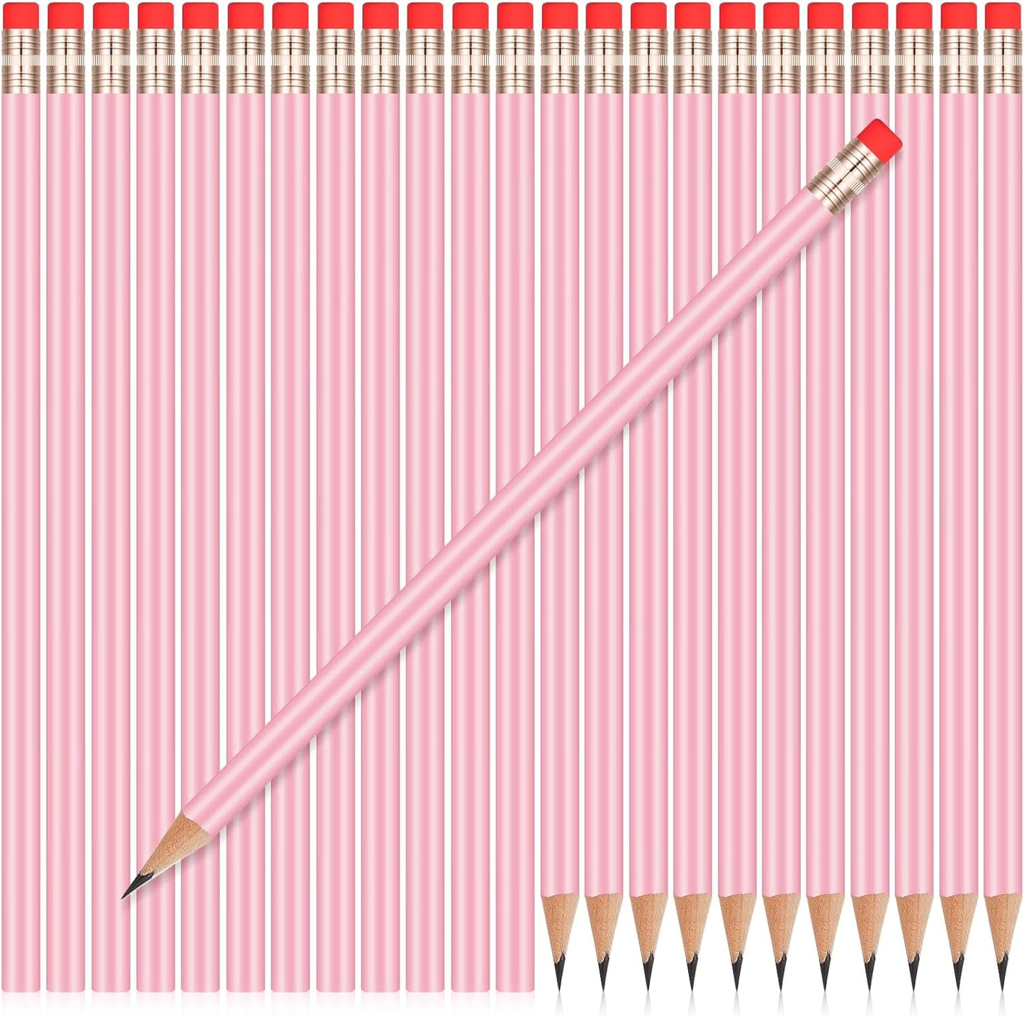 Outus 24 Pieces Round Pencils Cute HB Graphite Wood Pencils Pack with Eraser for School Drawing Sketching Wedding Office Supplies (White)