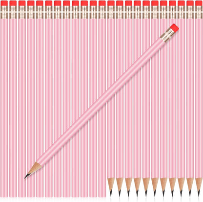 Outus 24 Pieces Round Pencils Cute HB Graphite Wood Pencils Pack with Eraser for School Drawing Sketching Wedding Office Supplies (White)
