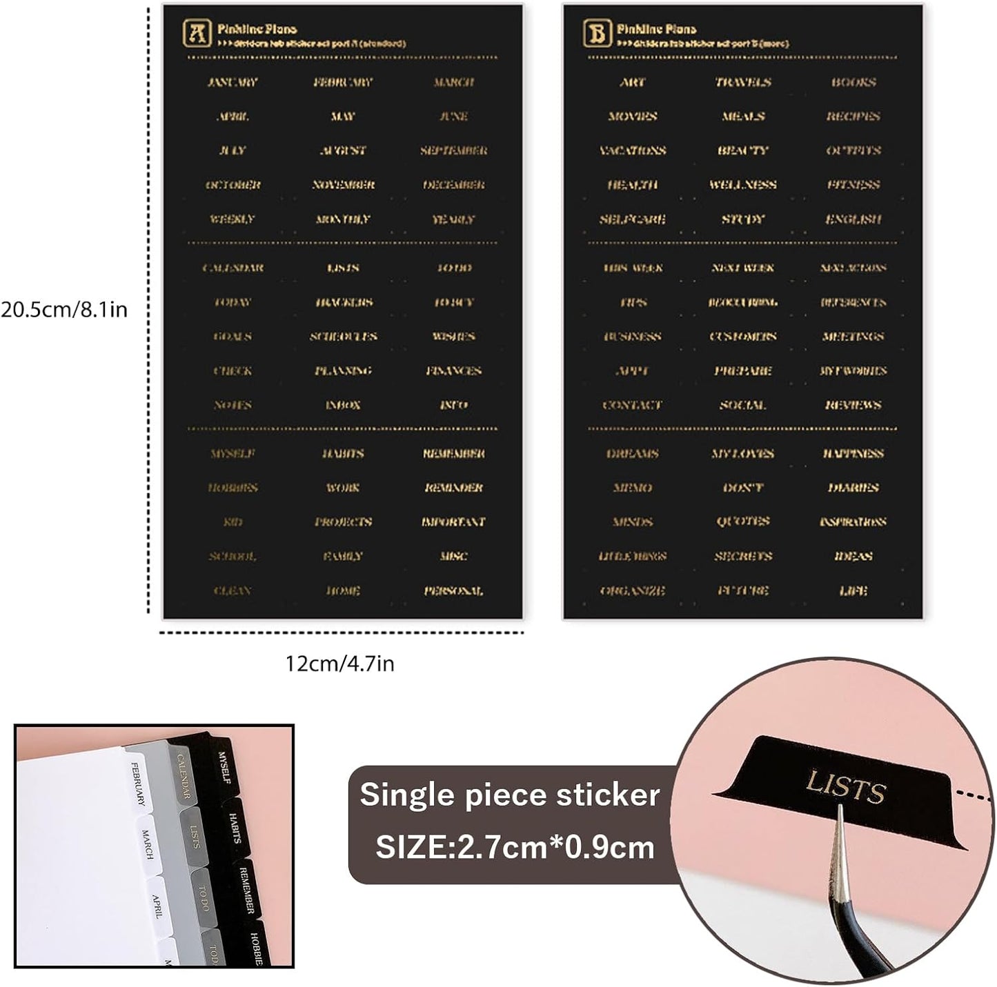 DY.2ten Black Binder Dividers for 6-Holes Ring Binder, 1/7 Cut Tabs, A5 Size, Sturdy Plastic Dividers with 7 Tabs for School Office Home, 2 Sets, 14 Dividers, 2 Tab Stickers.