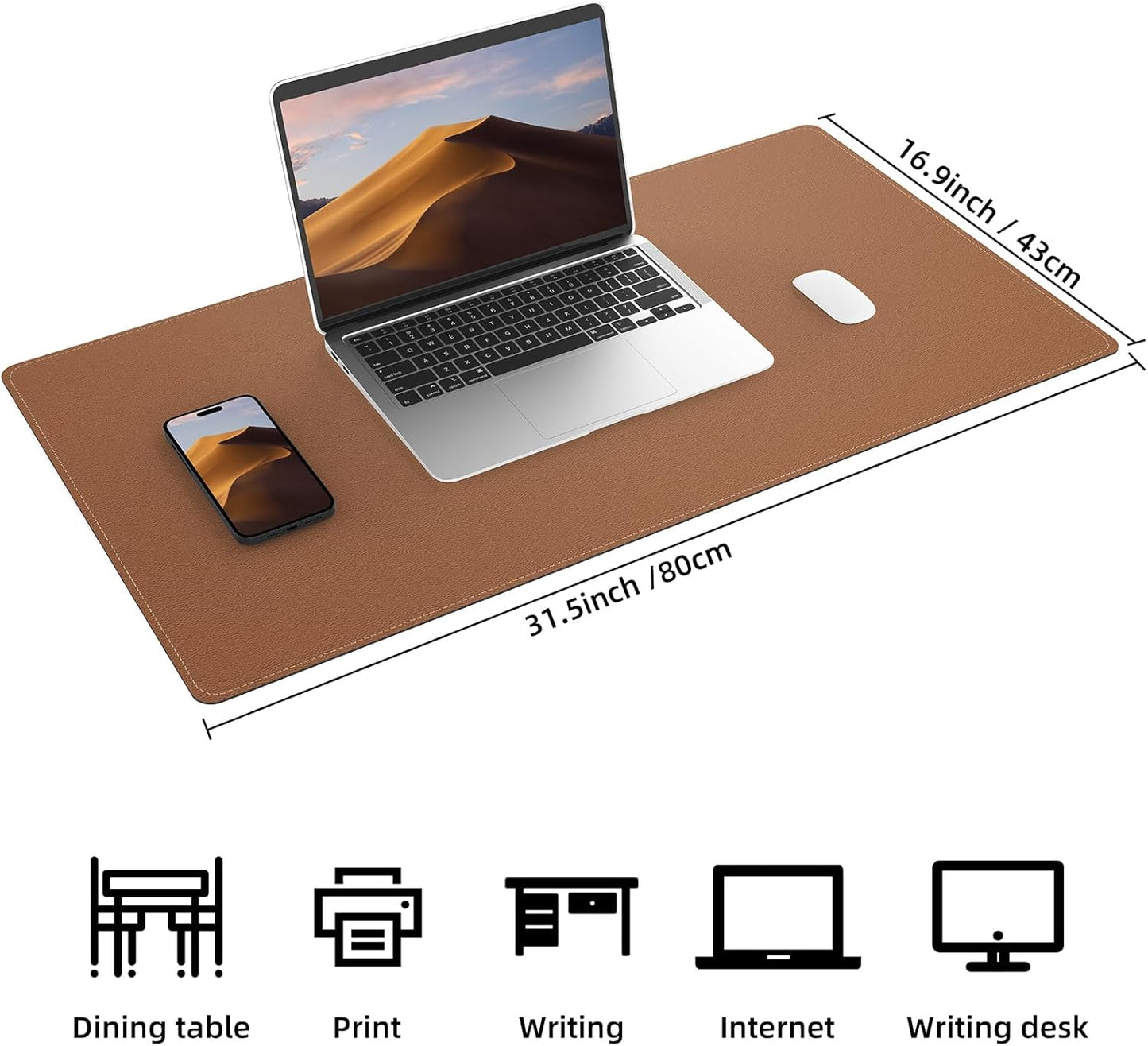 Large Desk Mat 47.2" x 17" Leather Desk Pad Protector with Natural Cork & PU Leather, Non-Slip Office Desk Mat, Large Mouse Pad, Waterproof Desk Blotter pad for Office&Home(Black)