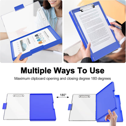 Piasoenc Clipboard with Storage, 8.5 x 11 Clip Boards with 2 Storage Case and A4 Paper Folder, Clear Dry Erase Top Panel, Heavy Duty Plastic, Folio & Side Opening, for Nurses, Teachers, Lawers,Black