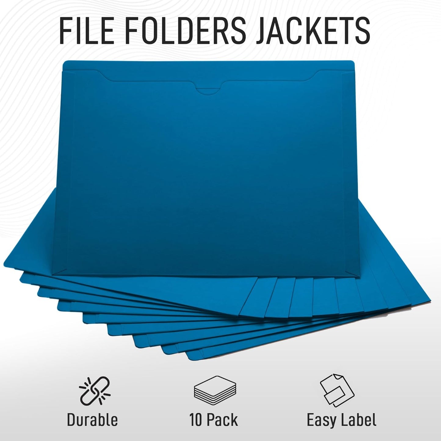 Black File Jackets, Flat-No Expansion, Letter Size, Reinforced Straight-Cut Tab, 10 Pack