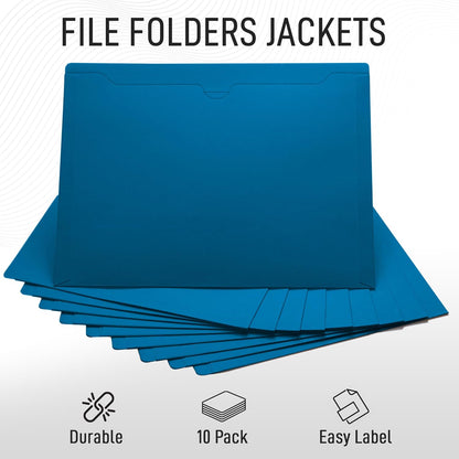 Black File Jackets, Flat-No Expansion, Letter Size, Reinforced Straight-Cut Tab, 10 Pack