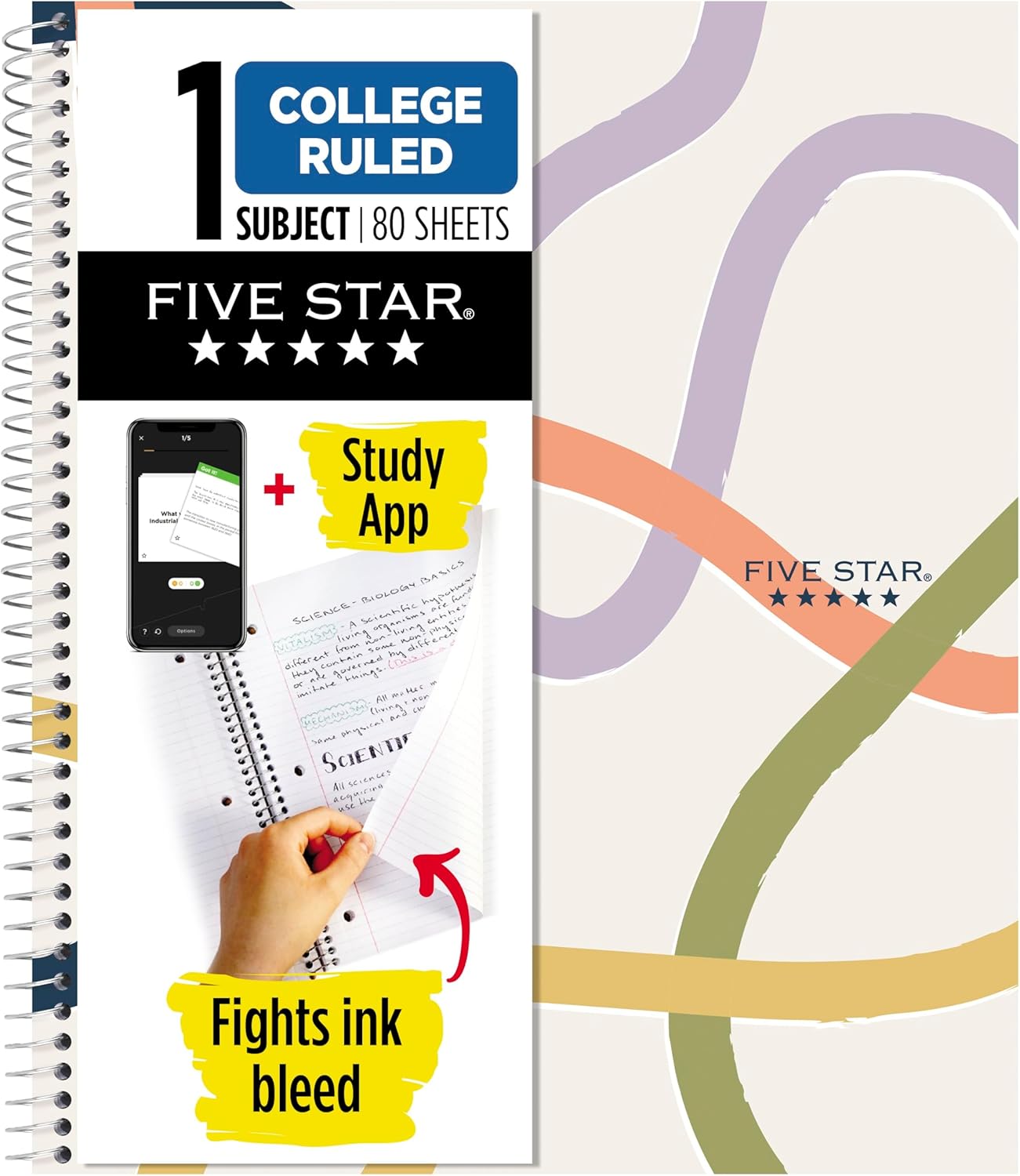 Five Star Spiral Notebook + Study App, 1 Subject, College Ruled Paper, 8-1/2" x 11", 80 Sheets, Fights Ink Bleed, Water Resistant Cover, Soft Petals Blue (820441F-ECM)