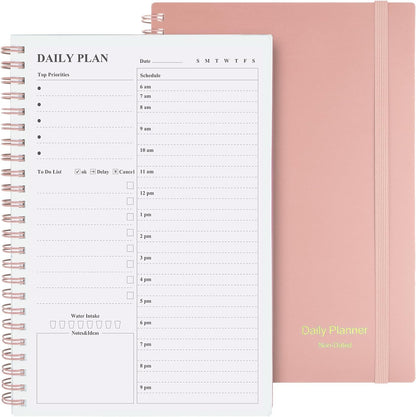 Daily Planner Undated, Asten To Do List Notebook Hourly Schedules Spiral Appointment Planner for Men and Women,PVC Hardcover,Elastic Closure, Inner Pocket 8.3" x 5.8" (Black)