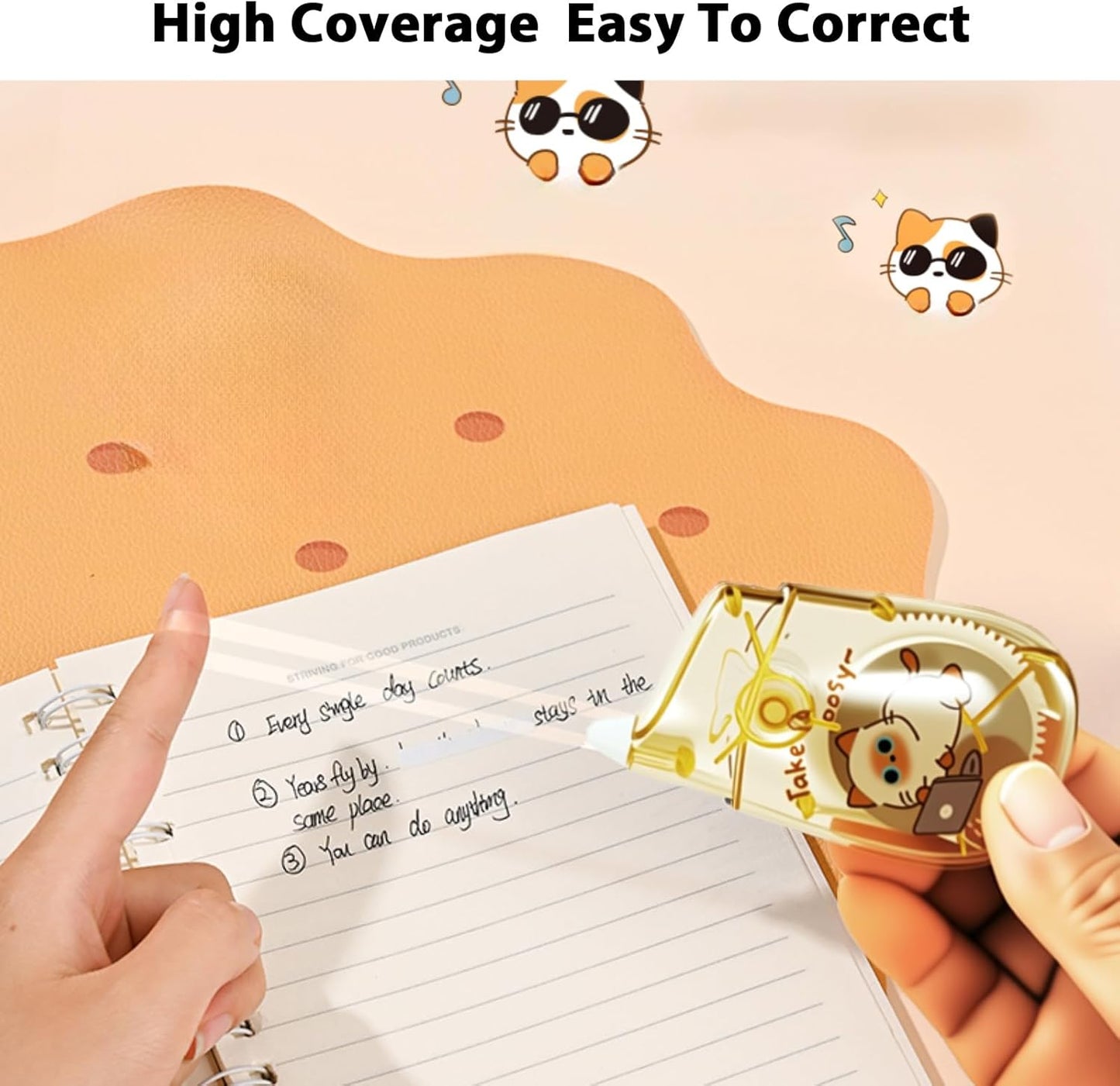 2Pcs Cute Cat White Correction Tape Kawaii Extra-Long Correction Tape – 98ft (30m) Each with Aesthetic Cute Cartoon Cat Applicator for Back To School Office Supplies