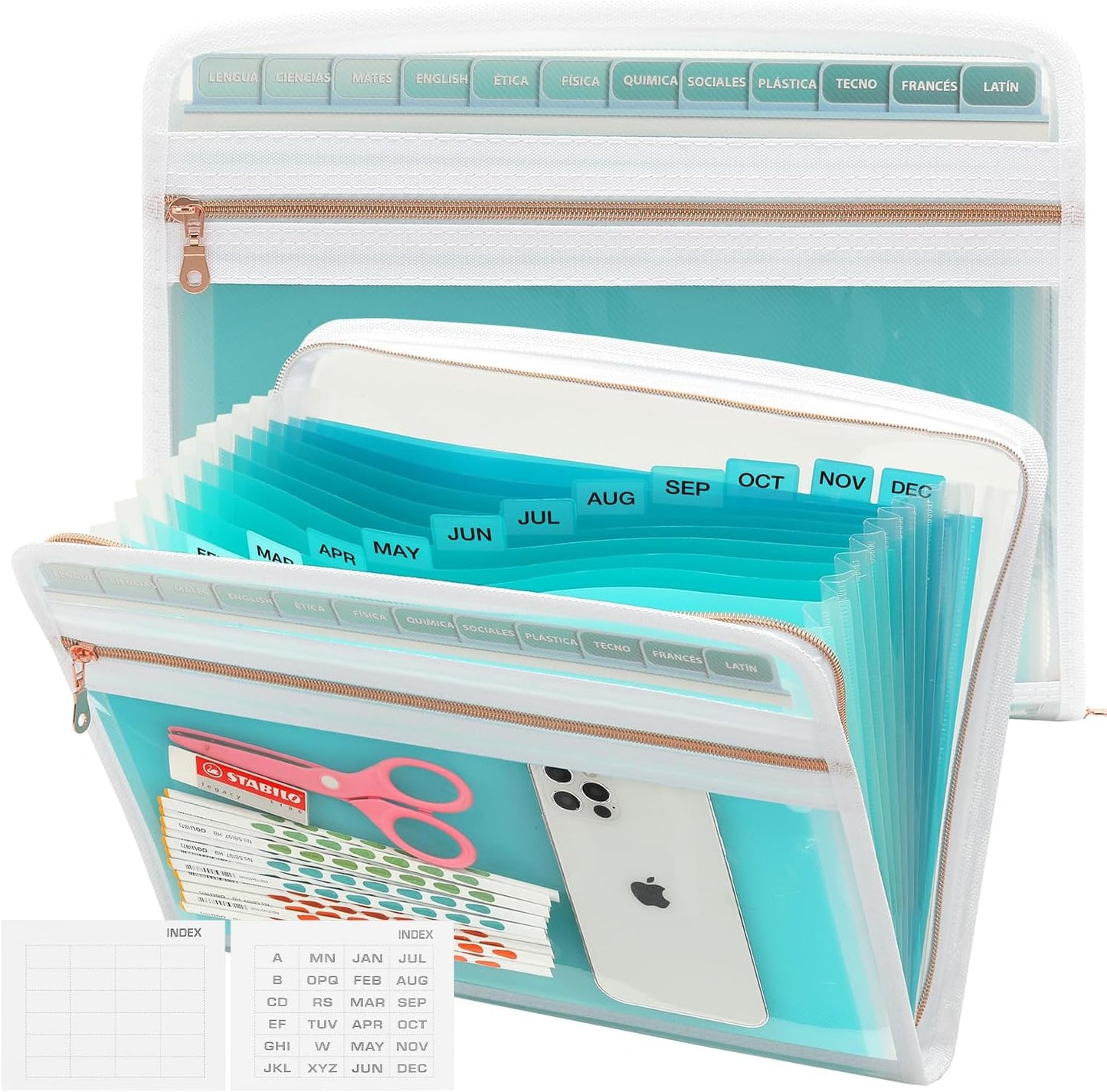 Mukawa 13 Pocket Zippered Expanding File Folder, Accordion File Organizer for Documents Letter Size A4 Papers (Pink)