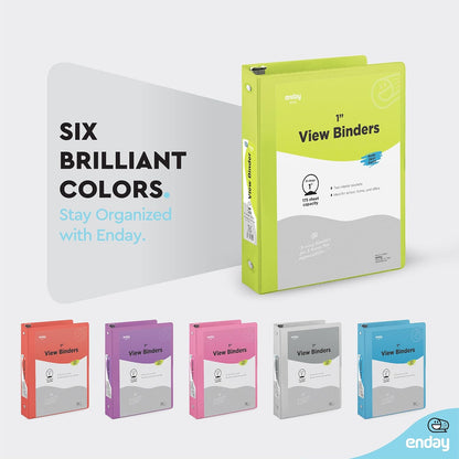 Enday 1 Inch Binder (6 Pack - Grey) 3 Ring Binder 1 inch with Clear View Cover and 2 Inside Pocket - for Letter Size 8.5 x 11'' Paper, Ideal for School Supplies, Office, and Home