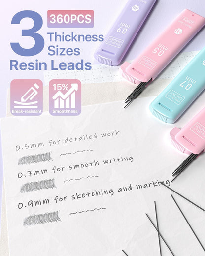 Four Candies Cute Mechanical Pencils 0.7mm, Pencil Set with 360PCS Lead Refills & Pastel Erasers, School Supplies with Case