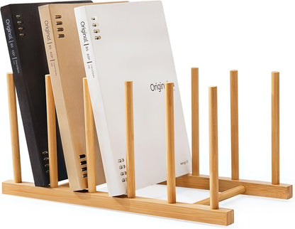 HBlife Desk File Organizer 5 Section Upright File Sorter, 1 Pack Bamboo File Holder for Home, Office & School