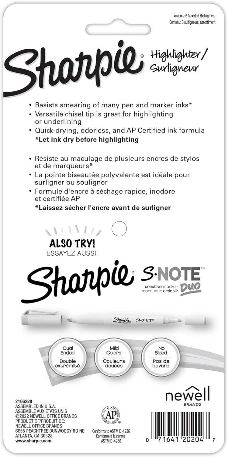 Sharpie® Accent Pocket Highlighters, Chisel Tip, Assorted Barrels, Assorted Mild Pastel Ink, Pack Of 6 Highlighters