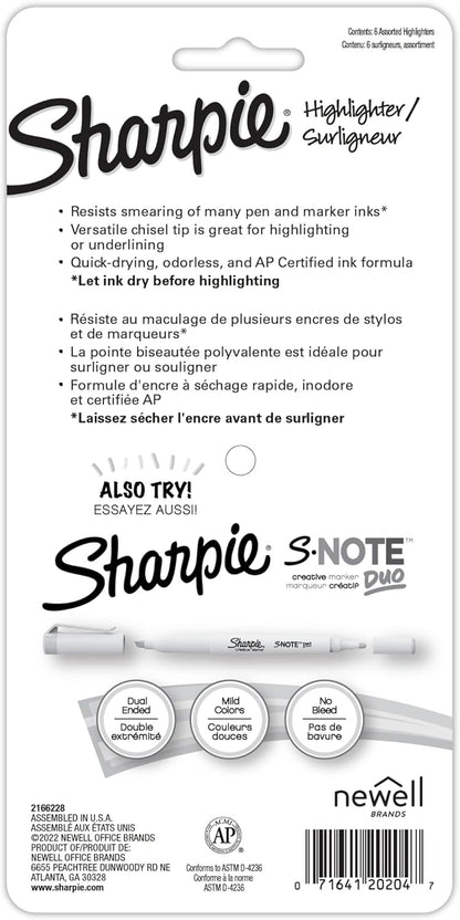 Sharpie® Accent Pocket Highlighters, Chisel Tip, Assorted Barrels, Assorted Mild Pastel Ink, Pack Of 6 Highlighters