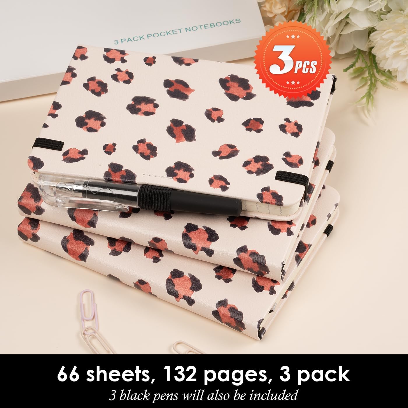 NIRMIRO Small Notebook Journals, 3 Pack Mini Pocket Note pads for Men & Women Writing, A6 Small Leather Notepad 3.7" x 5.7" with Pen, Black, Red, Green
