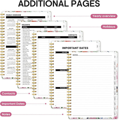 Planner 2026-2027, Academic Year Monthly and Weekly Calendar Planner, Jul 2026 - Jun 2027, Hardcover Teacher Student Planning Agenda book with Tabs, Perfect for School Office Supplies, 6.3" x 8.5" - Wildflowers