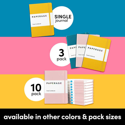 PAPERAGE Lined Journal Notebook, (Black), 160 Pages, Medium 5.6 in x 8 in - 100 GSM Thick Paper – Hardcover Journaling Notebook for Work, School & Note Taking