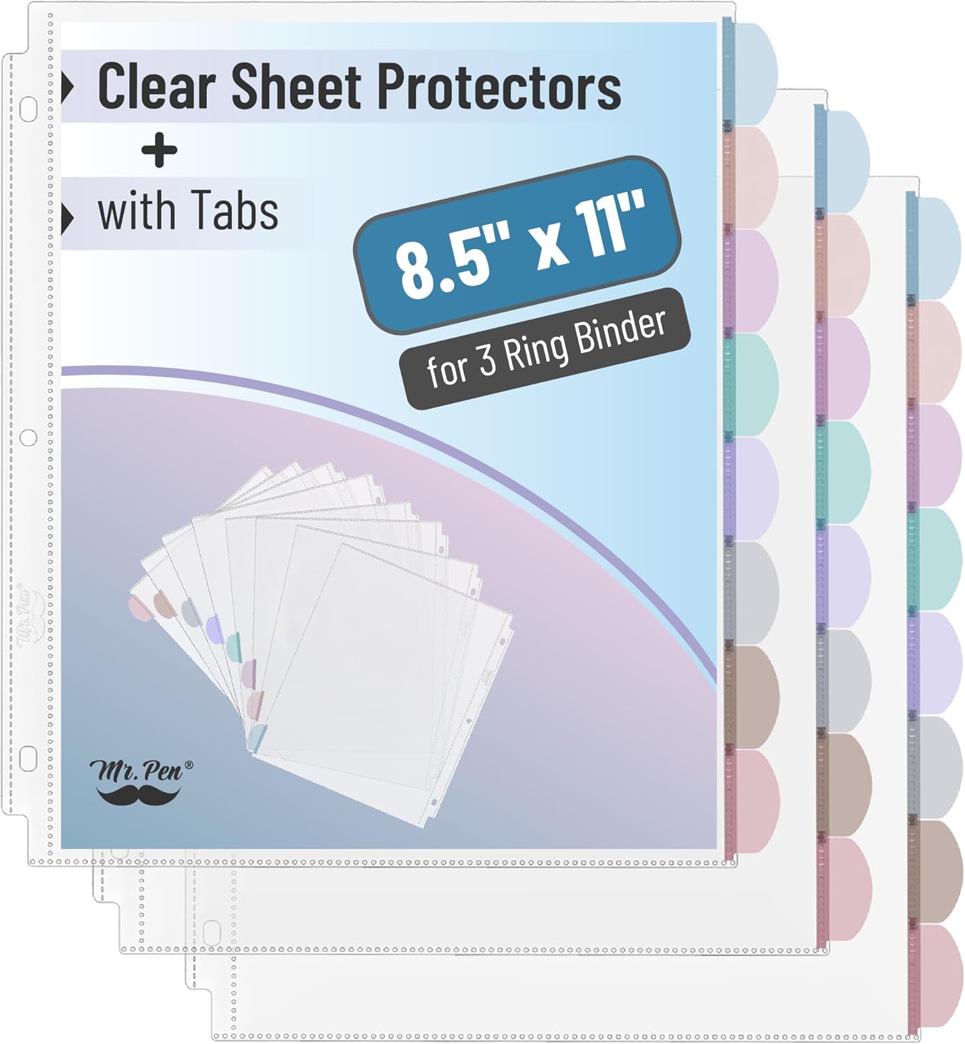 Mr. Pen- Clear Sheet Protectors with Tabs, 8.5x11 Inches, 8 Tabs, 2 Sets, Durable Clear Plastic Dividers for 3 Ring Binders, Insertable Index Page Divider with Multicolor Tabs