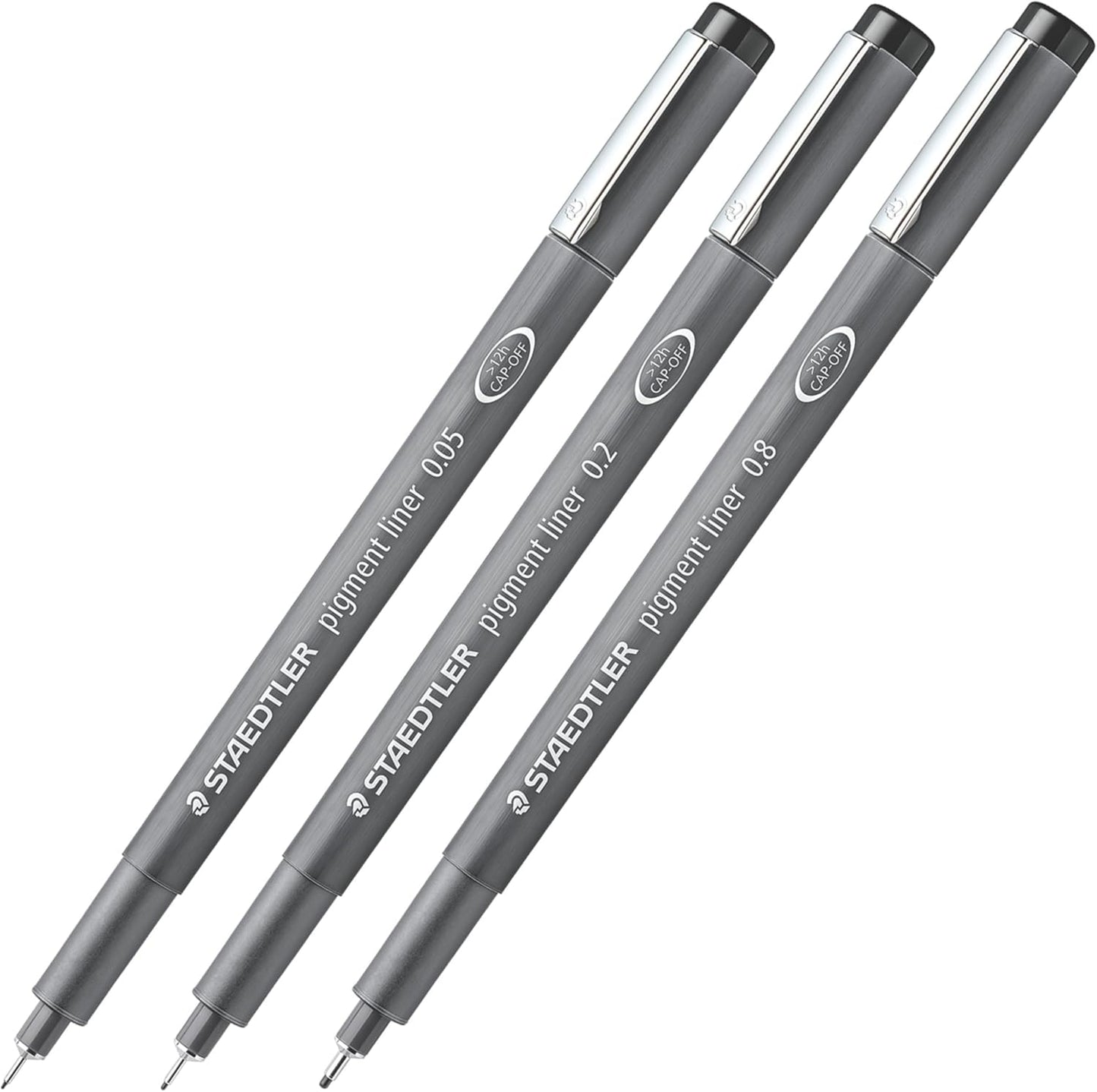 Staedtler Pigment Liner Pack, Black, 8 Pens, Assorted Line Widths, 0.05mm, 0.1mm, 0.2mm, 0.3mm, 0.5mm, 0.8mm, 1.0mm, 1.2mm