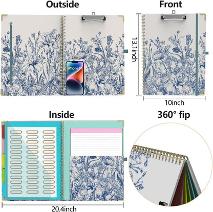 Clipboard Folio with Storage 8.5 X 11 Padfolio Notebook, Clipboards with Notepad Spiral with 10 Pockets and 5 Folders Nursing Teacher School Essentials (Pink Floral)
