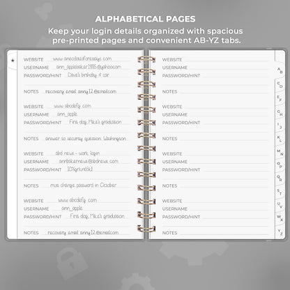 Clever Fox Password Book Spiral – Internet Address & Password Organizer with Laminated Alphabetical Tabs – Password Keeper Journal – Hardcover, Medium Size, 6.1x7.7” (Mystic Blue)