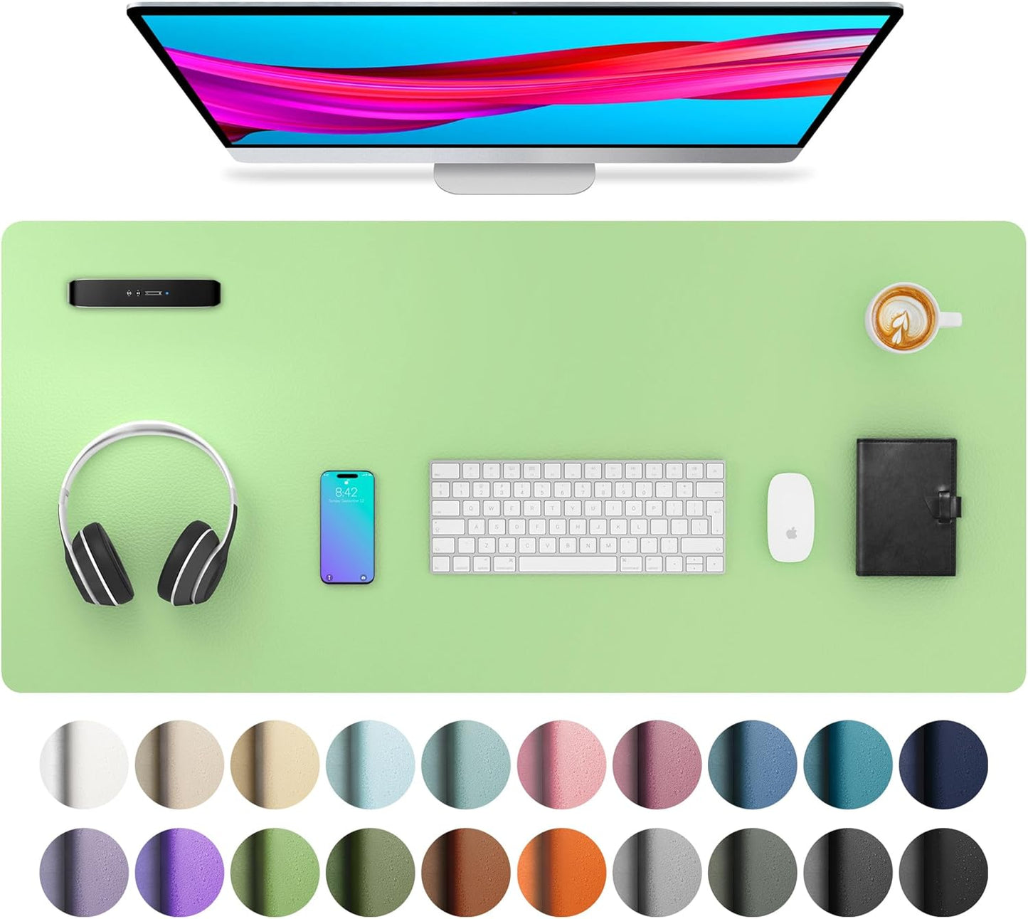 Aothia Leather Office Desk Pad Protector, Non-Slip PU Leather Desk Blotter, Waterproof Laptop Writing Mouse Pad for Office and Home, Black, 31.5" x 15.7" - Colors B
