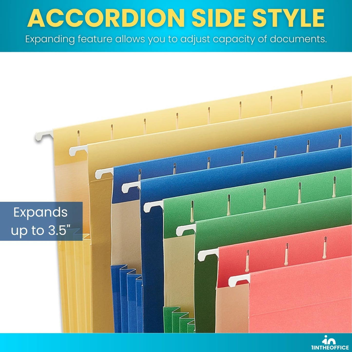 1InTheOffice Expanding Hanging File Folders 3.5" Expansion, Letter Size, Assorted, 4 Pack
