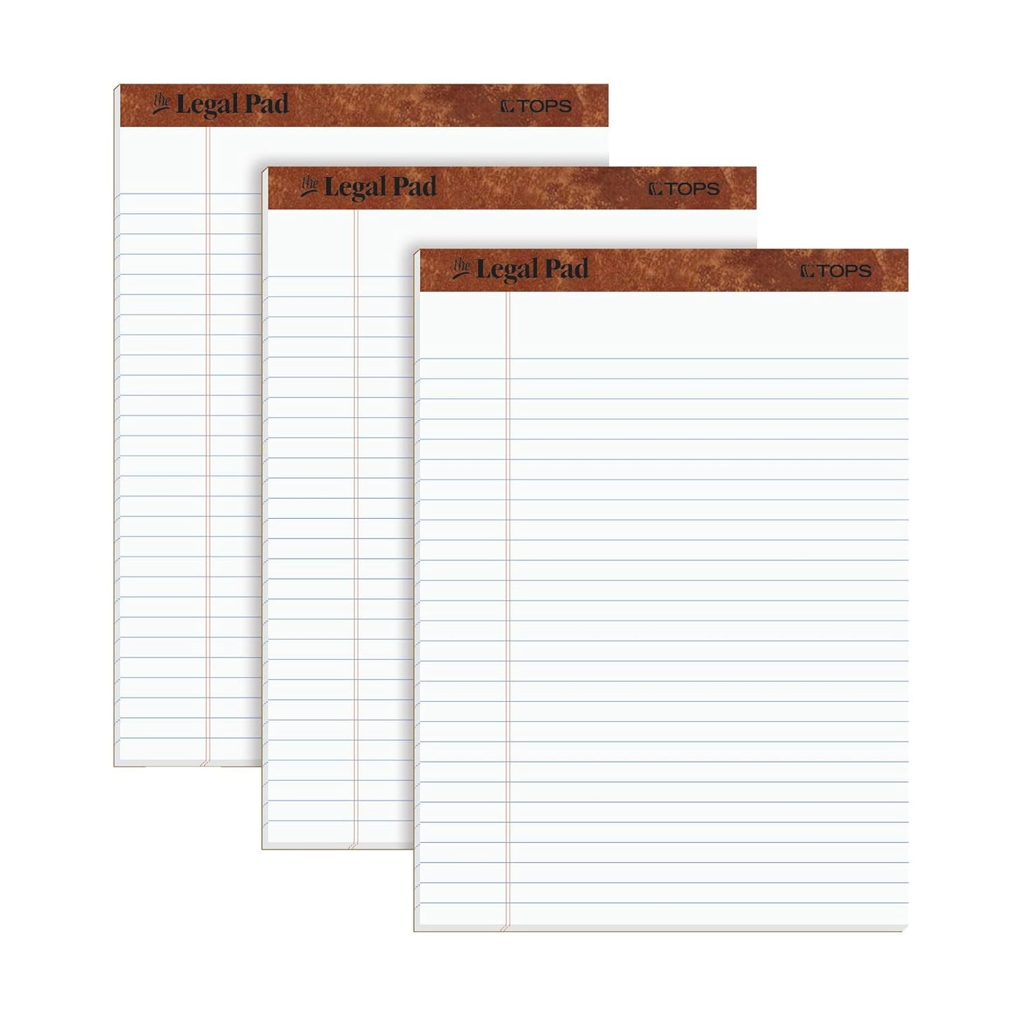 TOPS The Legal Pad, 8-1/2 x 11-3/4 Inches, Perforated, White, Legal/Wide Rule, 50 Sheets per Writing Pad, 3 Pads per Pack (75337)