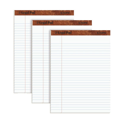 TOPS The Legal Pad, 8-1/2 x 11-3/4 Inches, Perforated, White, Legal/Wide Rule, 50 Sheets per Writing Pad, 3 Pads per Pack (75337)