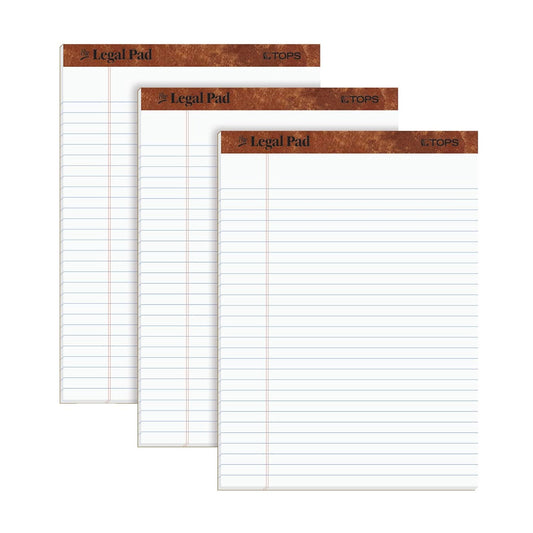 TOPS The Legal Pad, 8-1/2 x 11-3/4 Inches, Perforated, White, Legal/Wide Rule, 50 Sheets per Writing Pad, 3 Pads per Pack (75337)