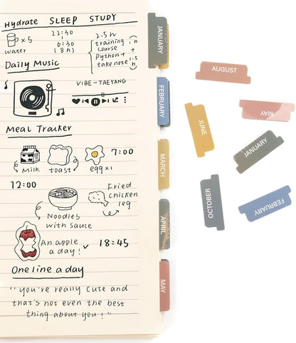 Lumintutu Laminated Planner Monthly Stickers,40 Adhesive Plan Tabs for Notebooks (2 Sets 12 Month Tabs and 16 Blank Tabs), Calendar Monthly Divider Set (Cappuccino)