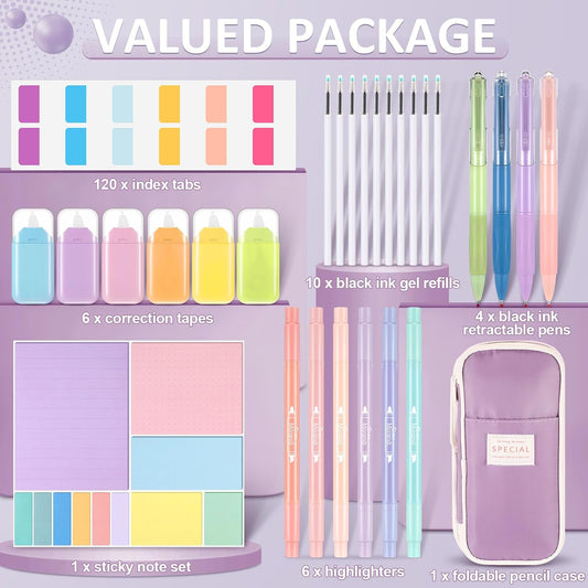 Janlaugh 38 Pcs Aesthetic College School Supplies with Pen Case Sticky Notes Gel Pens Highlighters Correction Tapes Back to School Stationery Kit(Green Color,Classic)