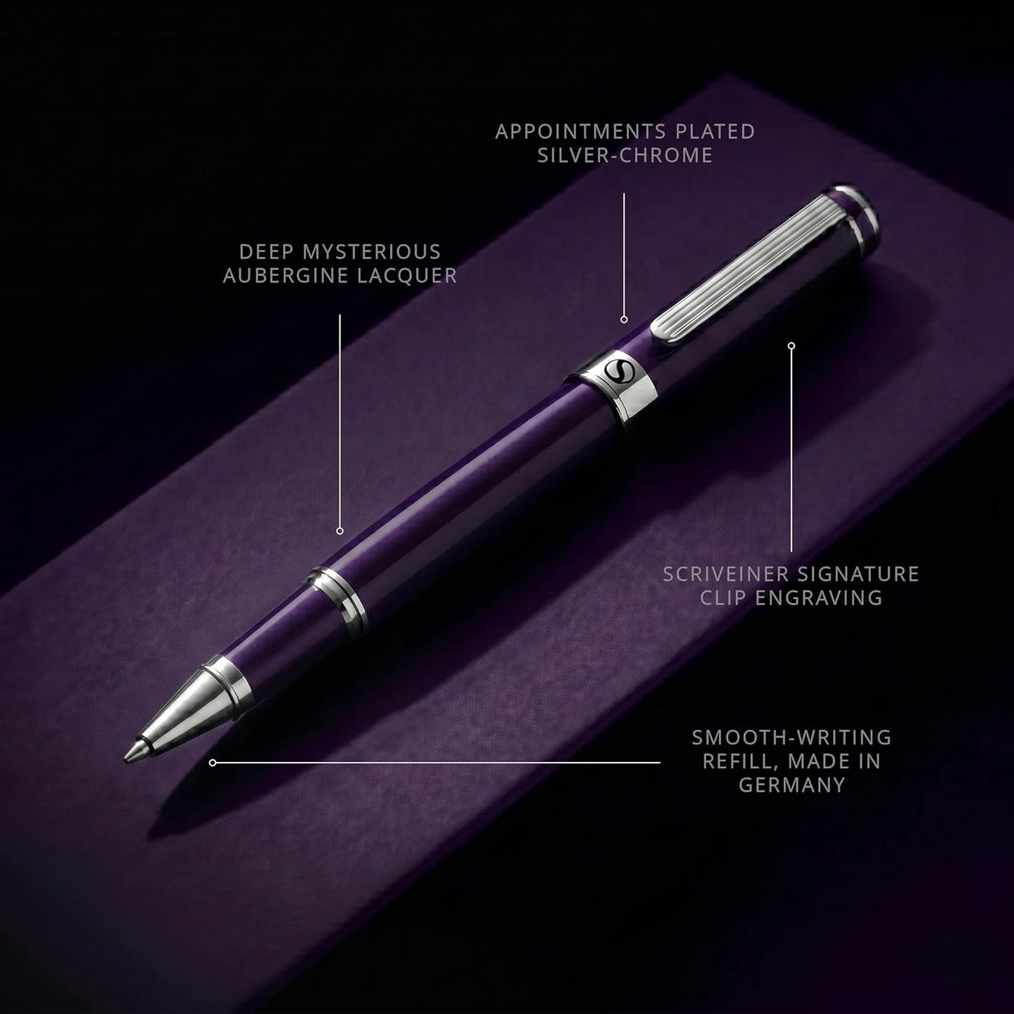 Scriveiner Midnight Blue Rollerball Pen - Stunning Blue Lacquer Luxury Pen, Chrome Finish, Schmidt Ink Refills, Men & Women, Professional, Executive Office, Nice Pen