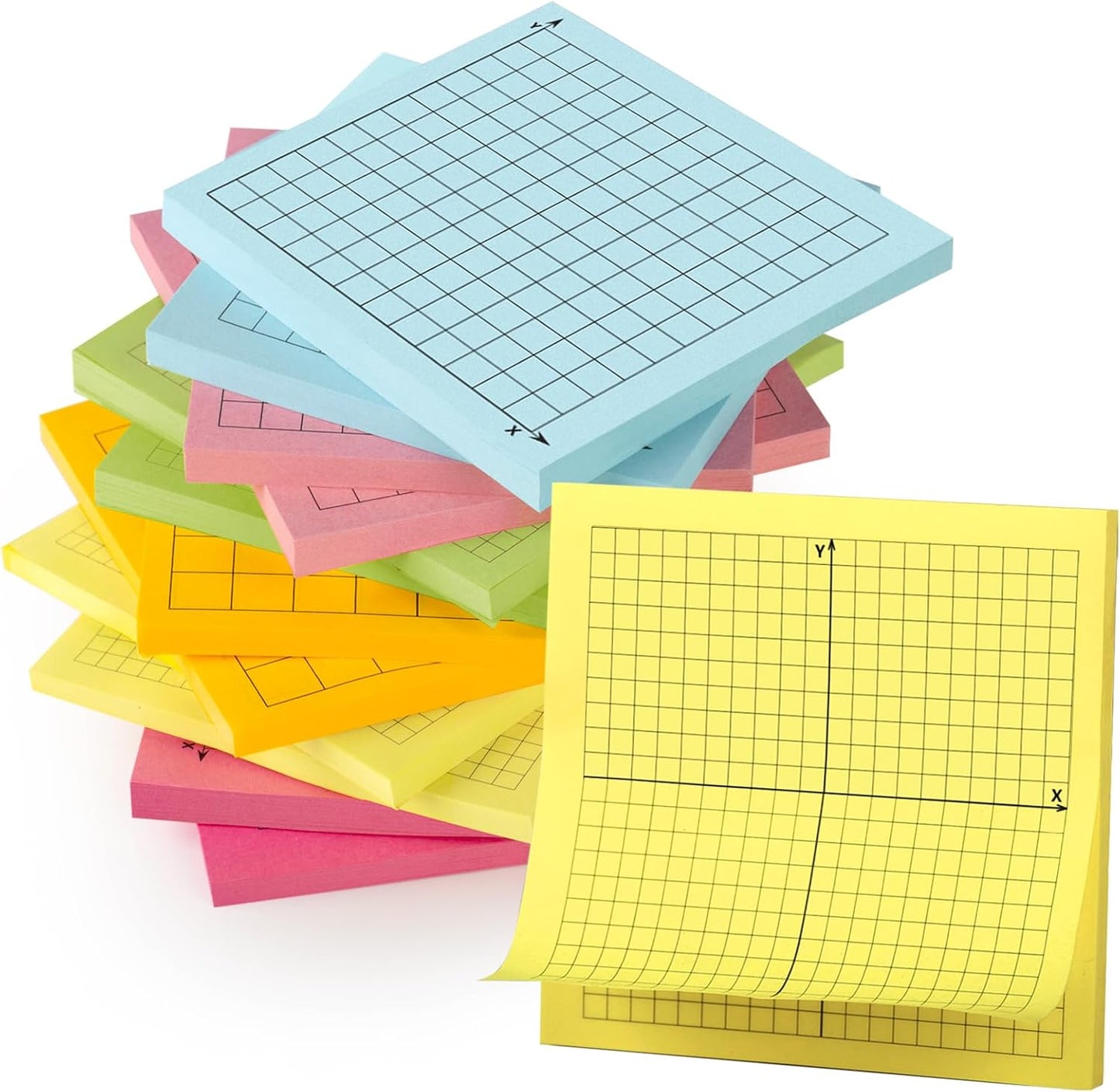 8PCS Graph Paper Sticky Notes 800 Sheets Self Adhesive Mini X Y Axis Coordinate Plane Post It 20 X 20 Four Quadrant Grid Pad for School Office Supplies 3 X 3 Inch