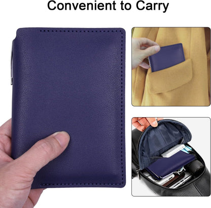 Wisdompro Journal Cover, 2 Pack PU Leather Notebook Cover for Field Notes, or other 3.5" x 5.5" Pocket Notebooks - Blue