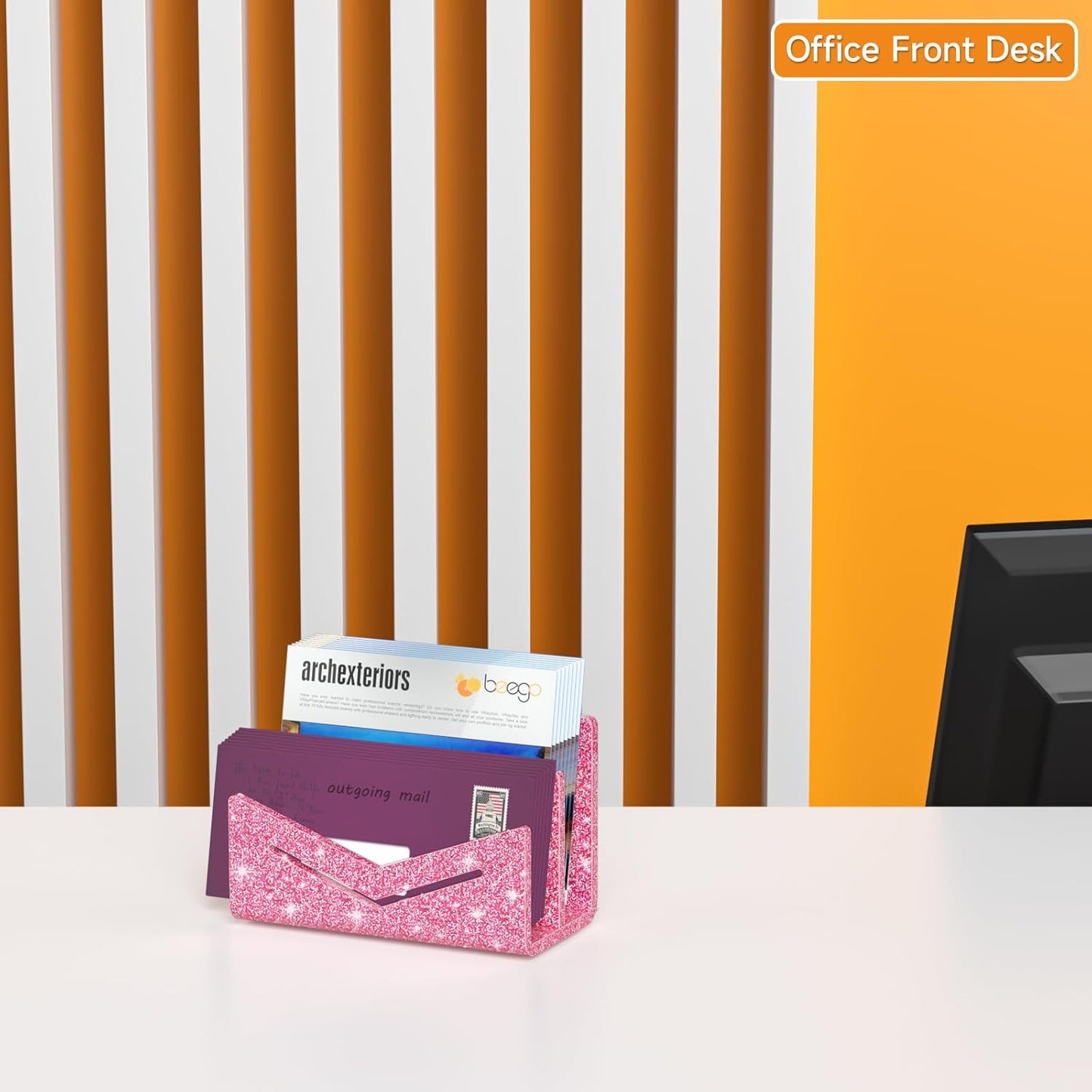 Beego Envelope and Mail Organizer Countertop - 3 Compartments Black Acrylic Desk Organizer Letter Holder Desktop File Sorter Bill Document Folder Rack for Office, Home, School Desk Organization