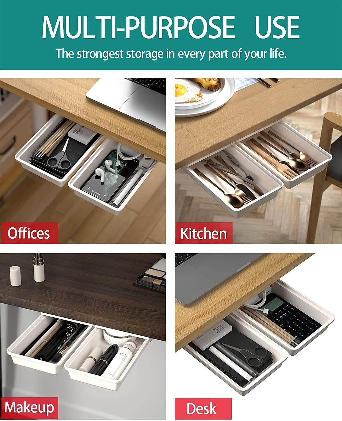 SVNNELP Under Desk Table Drawer Storage Organizer Slide Out, Attachable Hidden Self-Adhesive Under Desk Pencil Tray Drawer for Office/Classroom/Home (Clear Black/M)