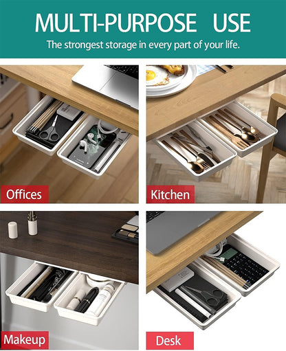 SVNNELP Under Desk Table Drawer Storage Organizer Slide Out, Attachable Hidden Self-Adhesive Under Desk Pencil Tray Drawer for Office/Classroom/Home (Clear Black/M)